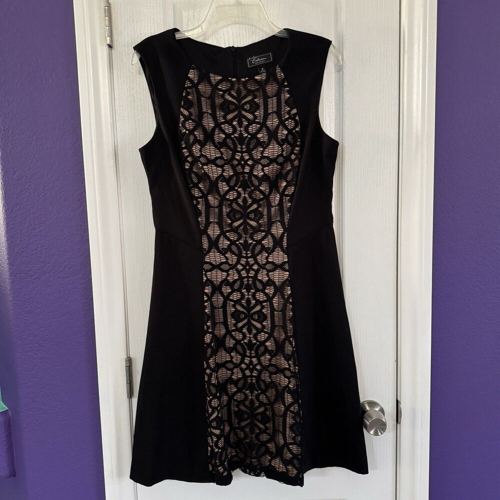 Dressbarn Collection Black Lace Overlay Sleeveless Sheath Dress Size 10